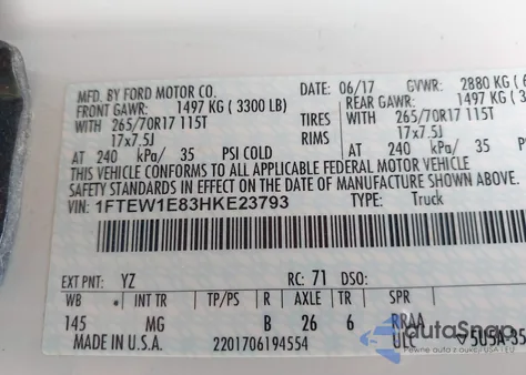 2017 Ford F-150 Xlt from USA, damaged, VIN 1FTEW1E83HKE23793